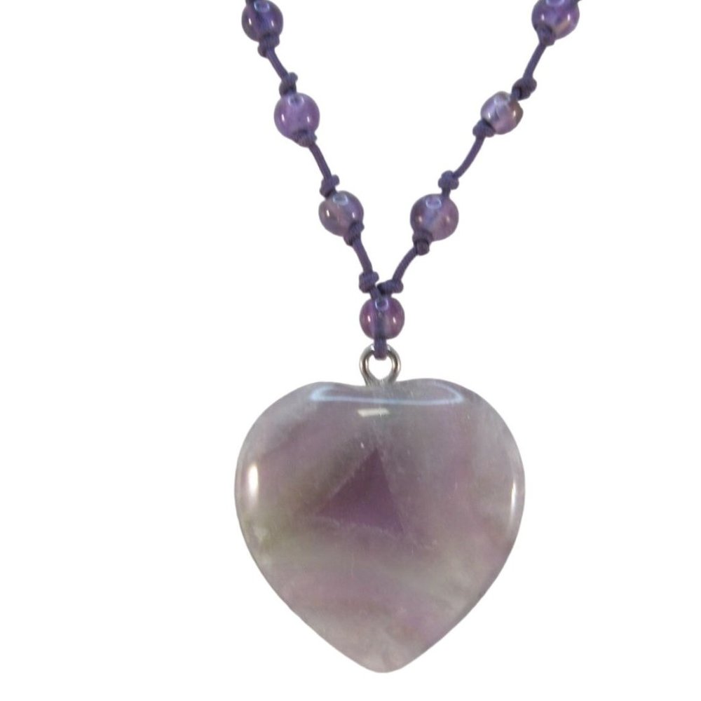 Wisdom Violet Amethyst Gemstone Heart Beaded Necklace Signed Avon